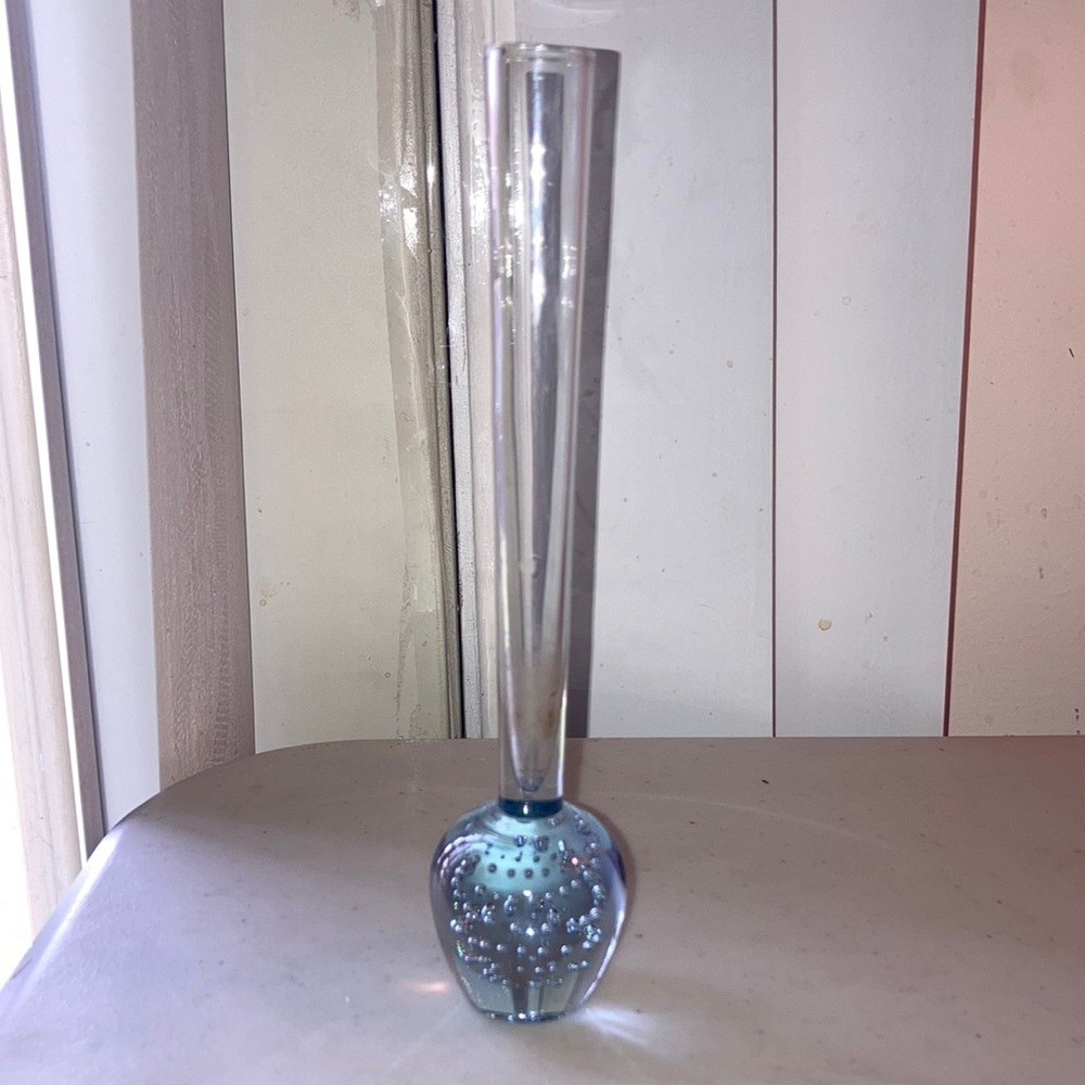 Holmegaard Orchid Vase Denmark 8” Light Blue Glass w/ Bubbles Mid-Century Modern